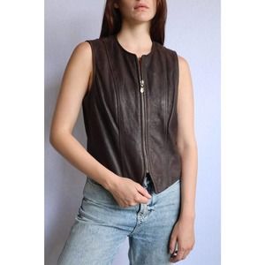 Vintage Women's Leather Biker Vest - Small